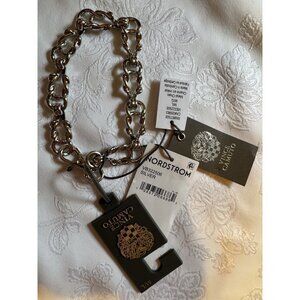 VINCE CAMUTO Wide Large Link Silver Tone Choker Statement Necklace Short NEW